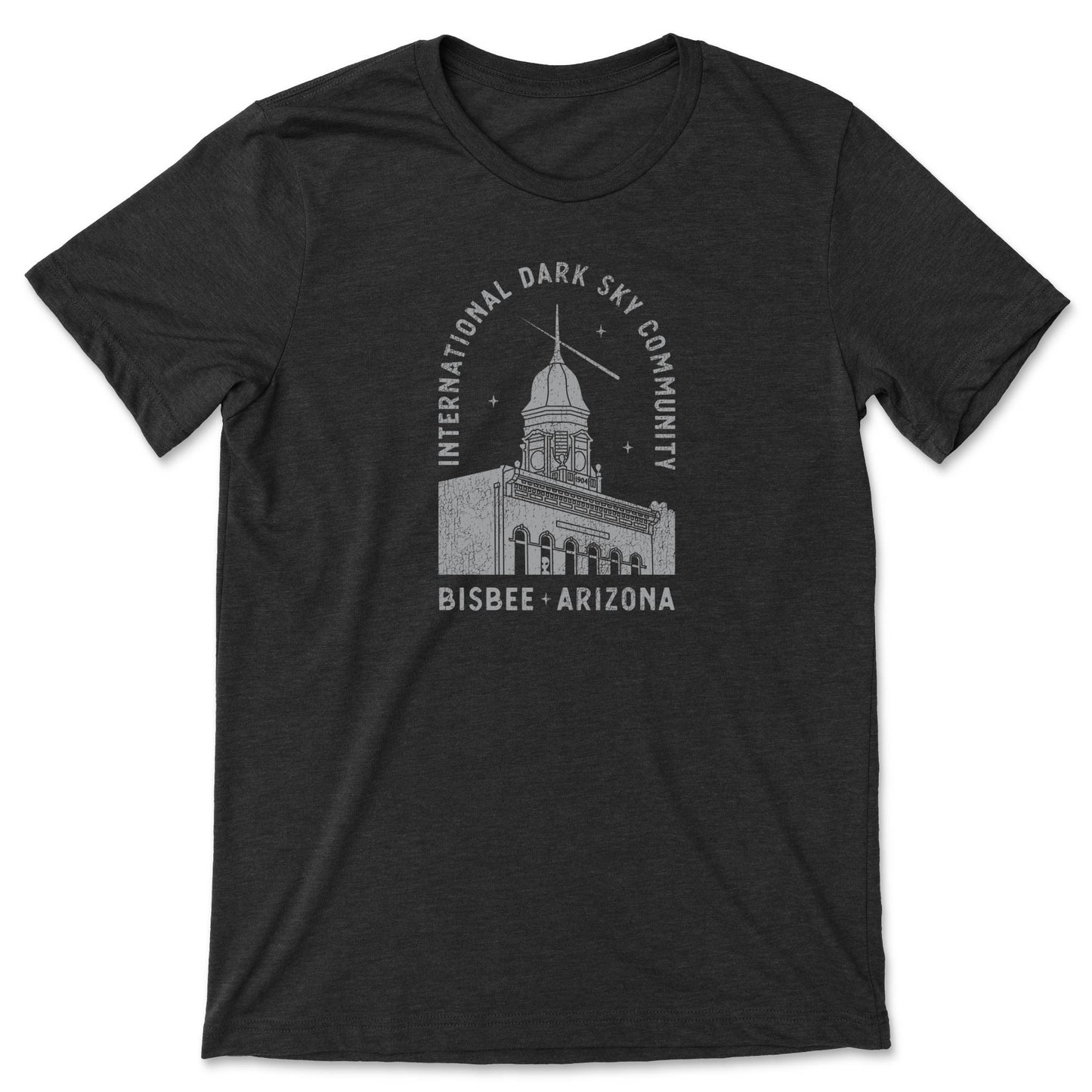Black t-shirt featuring the Pythian Castle under a night sky in Bisbee, Arizona