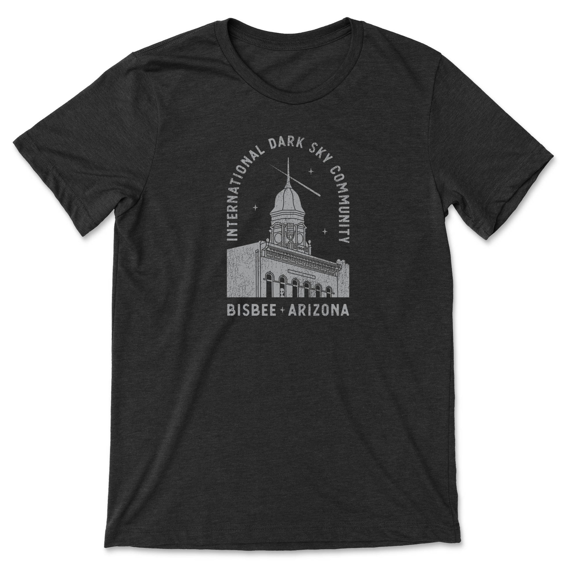 Black t-shirt featuring the Pythian Castle under a night sky in Bisbee, Arizona