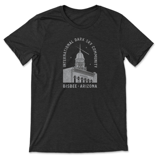 Black t-shirt featuring the Pythian Castle under a night sky in Bisbee, Arizona