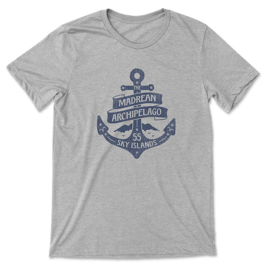 Gray t-shirt depicting an anchor with text, "The Madrean Archipelago 55 sky islands"