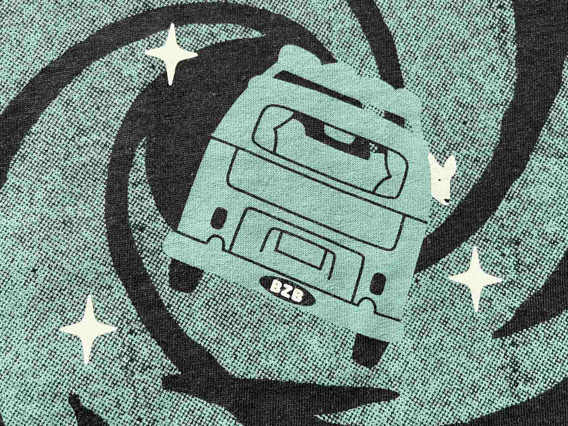 Detail image of VW bus entering a spiraling vortex on a Bisbee Arizona t-shirt